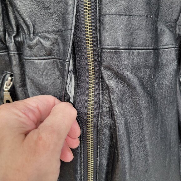 Leather Limited Black Faux Fur Trimmed Mens Jacket Size M Zipper FLAW - Picture 5 of 10